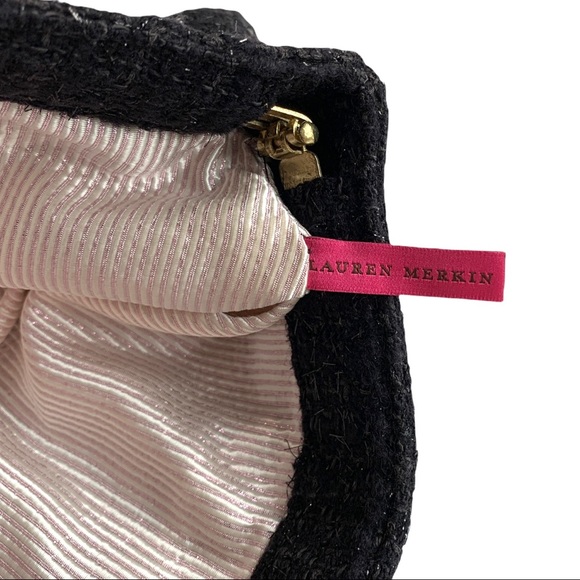Lauren Merkin Clutch Black Gray Tweed Sparkle - Picture 7 of 10